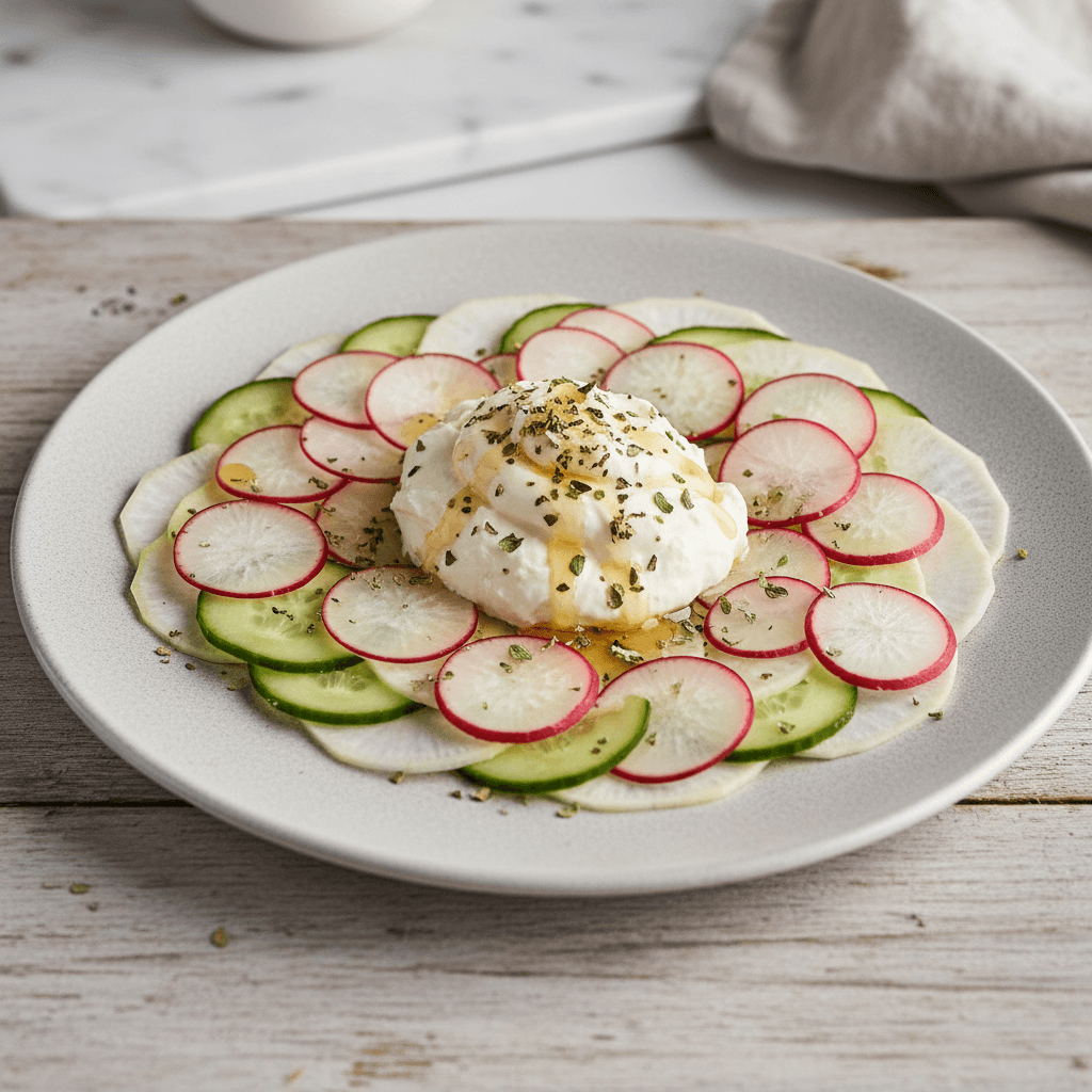 Österreichischer Kohlrabi-Radieschen-Carpaccio mit Feta-Honig-Creme - Thermomix Rezept