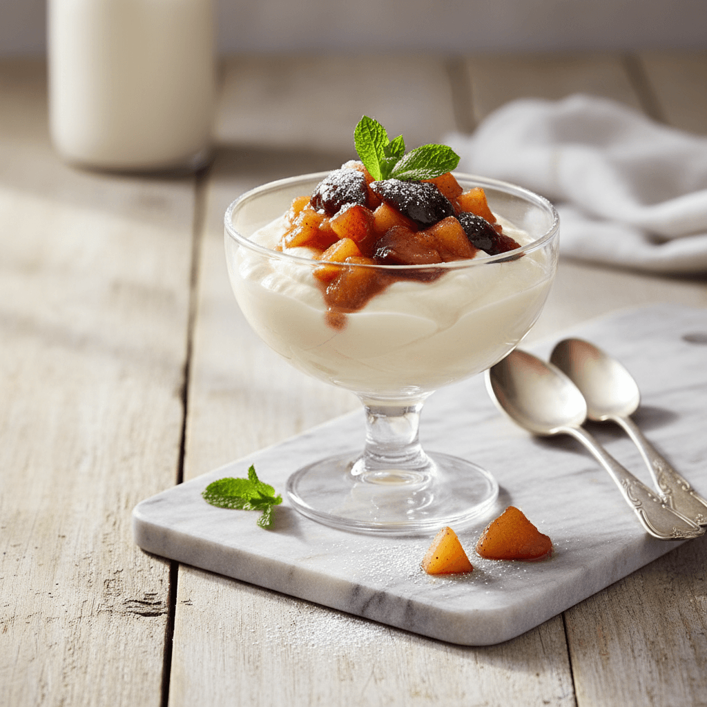 Topfencreme mit Pflaumen-Birnen-Kompott - Thermomix Rezept