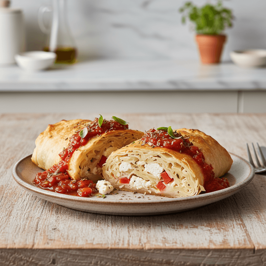 Bayerischer Weißkohl-Feta-Strudel mit Balsamico-Tomaten-Sugo - Thermomix Rezept