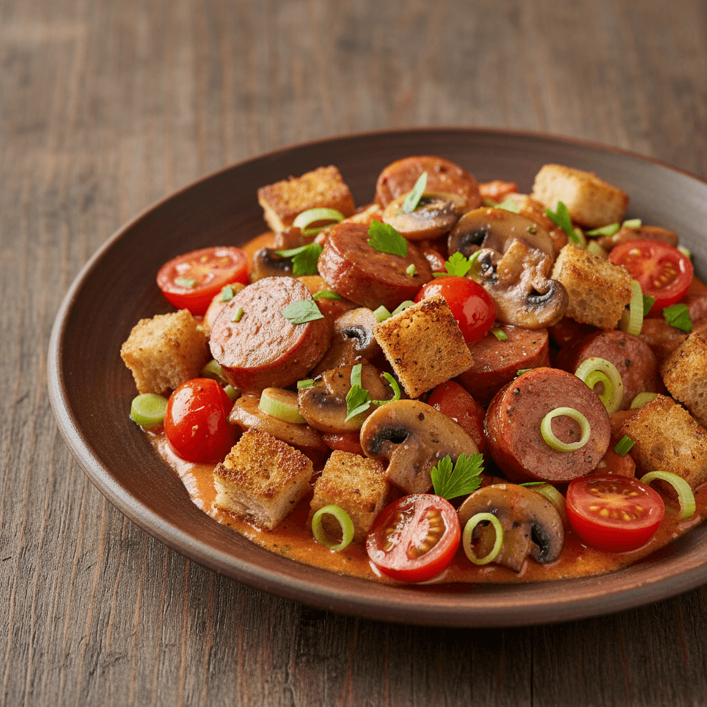 Bratwurst-Pilz-Panzanella - Thermomix Rezept