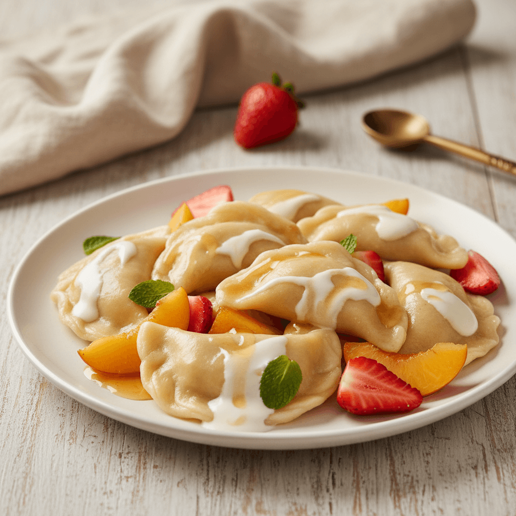 Pfirsich-Vareniki mit Honigjoghurt - Thermomix Rezept