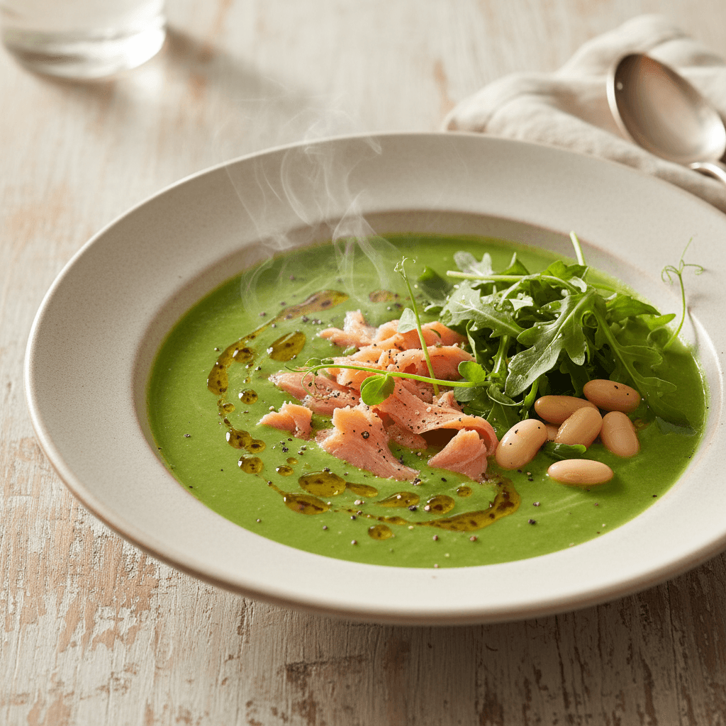 Erbsencreme mit Lachsstreifen - Thermomix Rezept