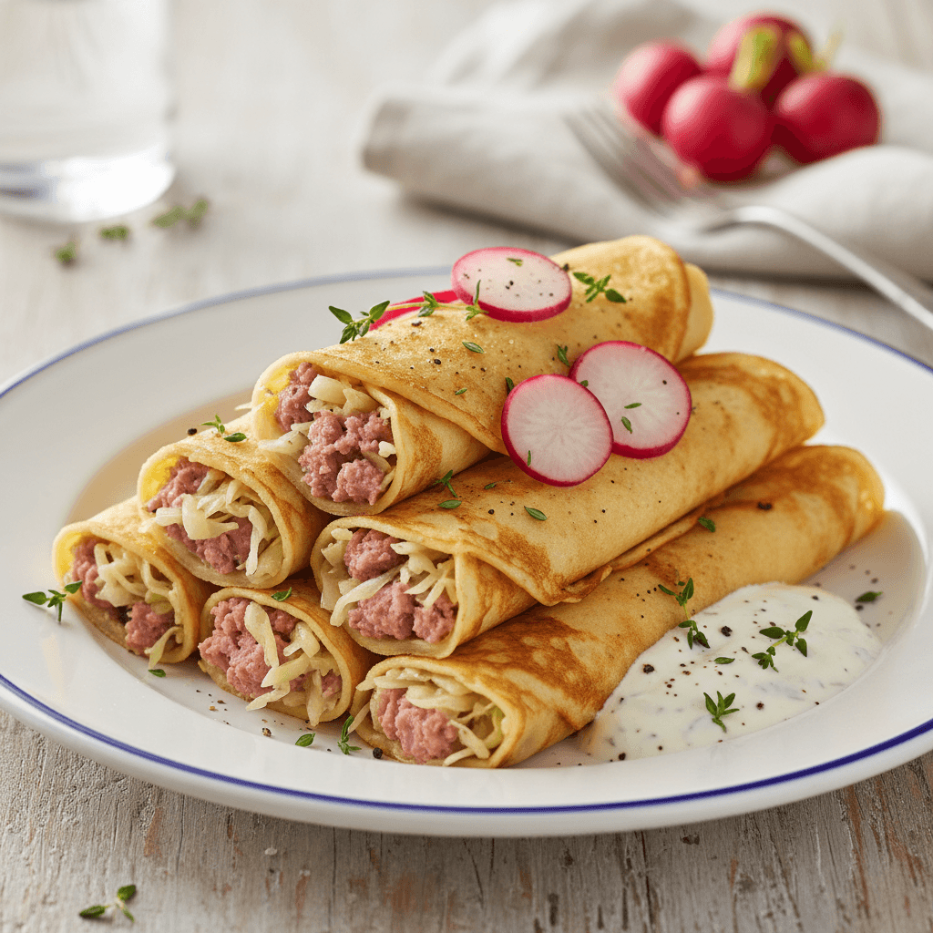 Leberkäse-Palatschinken mit Weißkohl - Thermomix Rezept