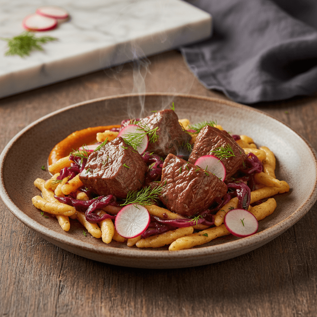 Bœuf Braisé mit Rotkohl-Spätzle - Thermomix Rezept