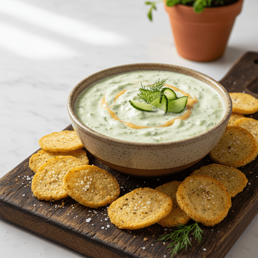Gurken-Sauerrahm-Dip mit Semmelchips - Thermomix Rezept