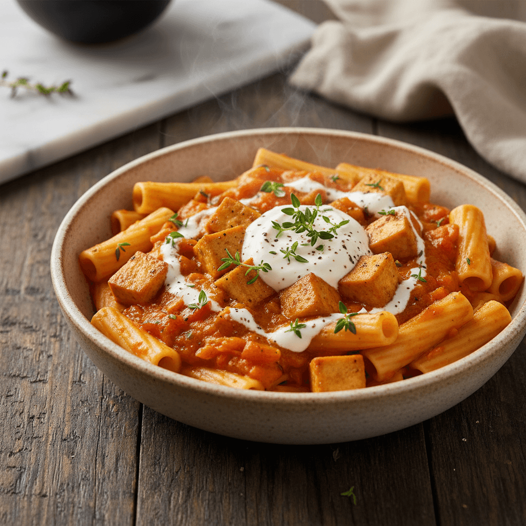 Tofu-Nudeln mit Tomaten-Thymian-Sauce - Thermomix Rezept