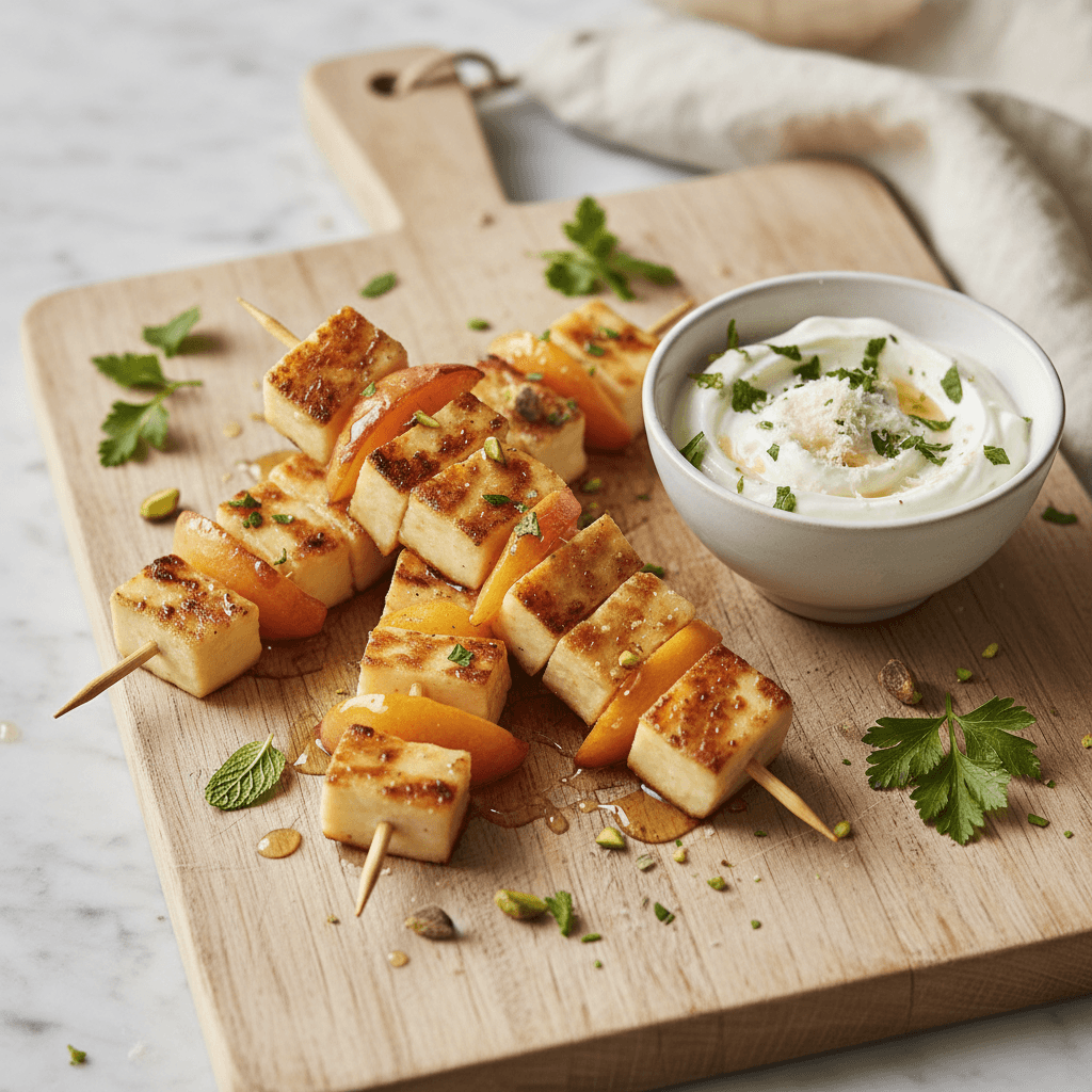 Pfirsich-Halloumi-Spieße mit Honig - Thermomix Rezept