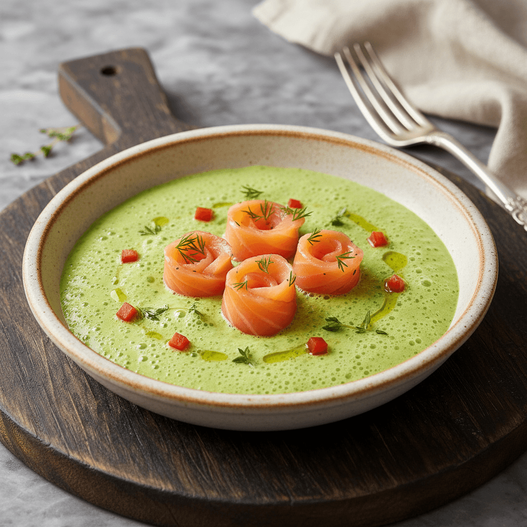 Erbsenschaum mit Lachsröllchen - Thermomix Rezept
