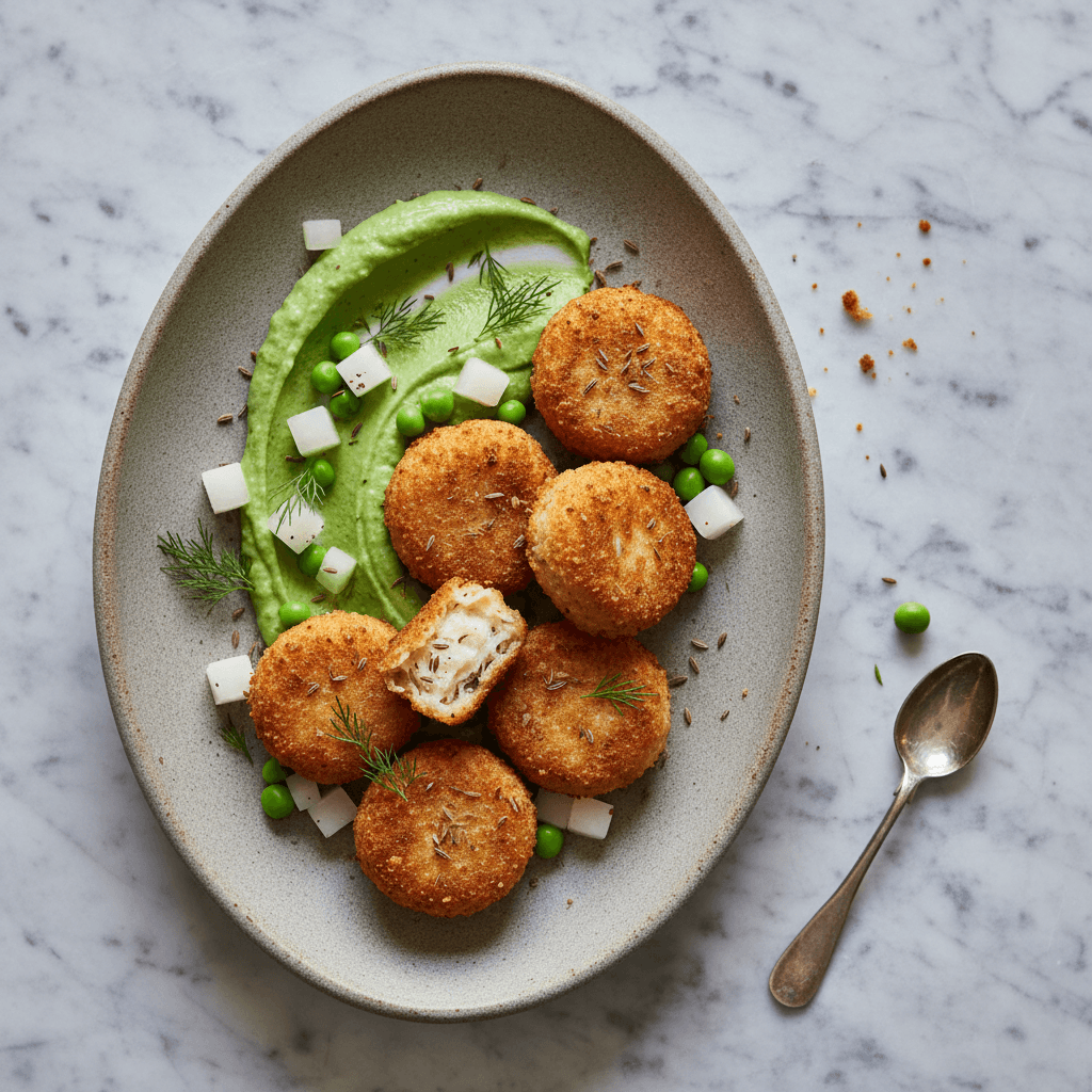 Karpfen-Croquetas mit Erbsencrema - Thermomix Rezept