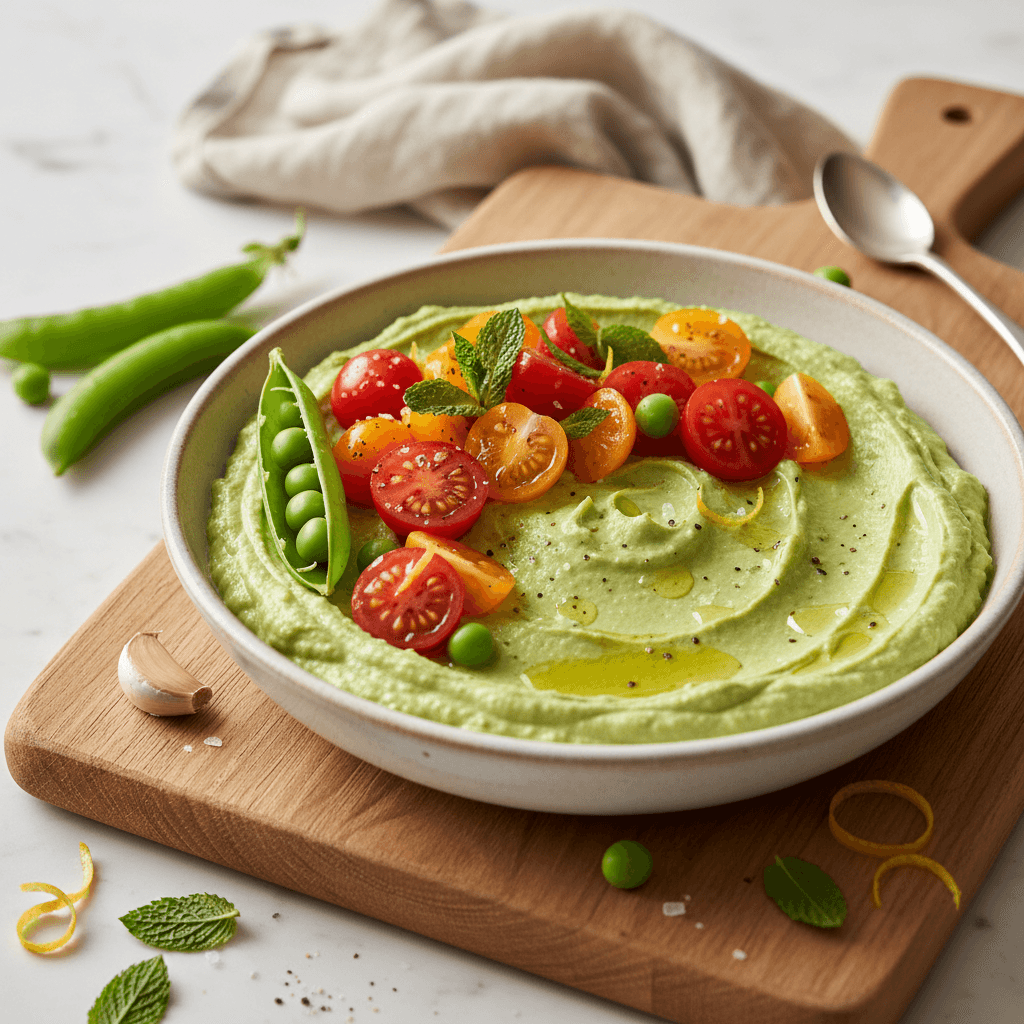 Erbsen-Frischkäse-Creme mit Tomaten - Thermomix Rezept