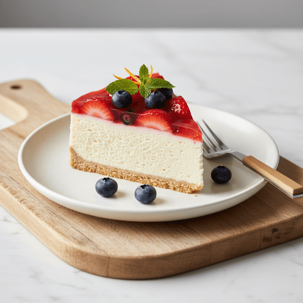 Frühlingsfrischer Orangen-Frischkäse-Cheesecake mit Erdbeer-Blaubeer-Spiegel - Thermomix Rezept