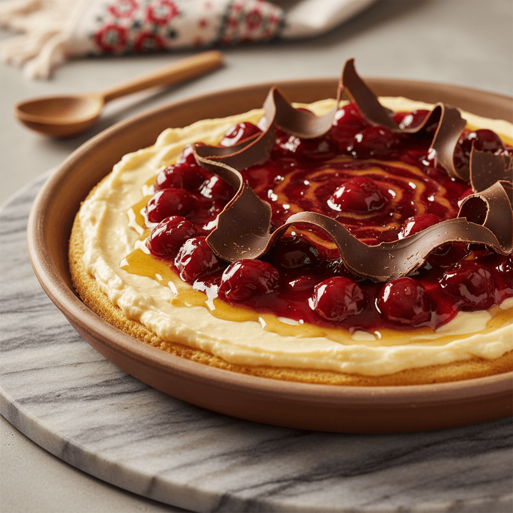Ukrainische Grieß-Mascarpone-Torte mit Honig-Kirsch-Kompott und Schokoladen-Seidentuche - Thermomix Rezept