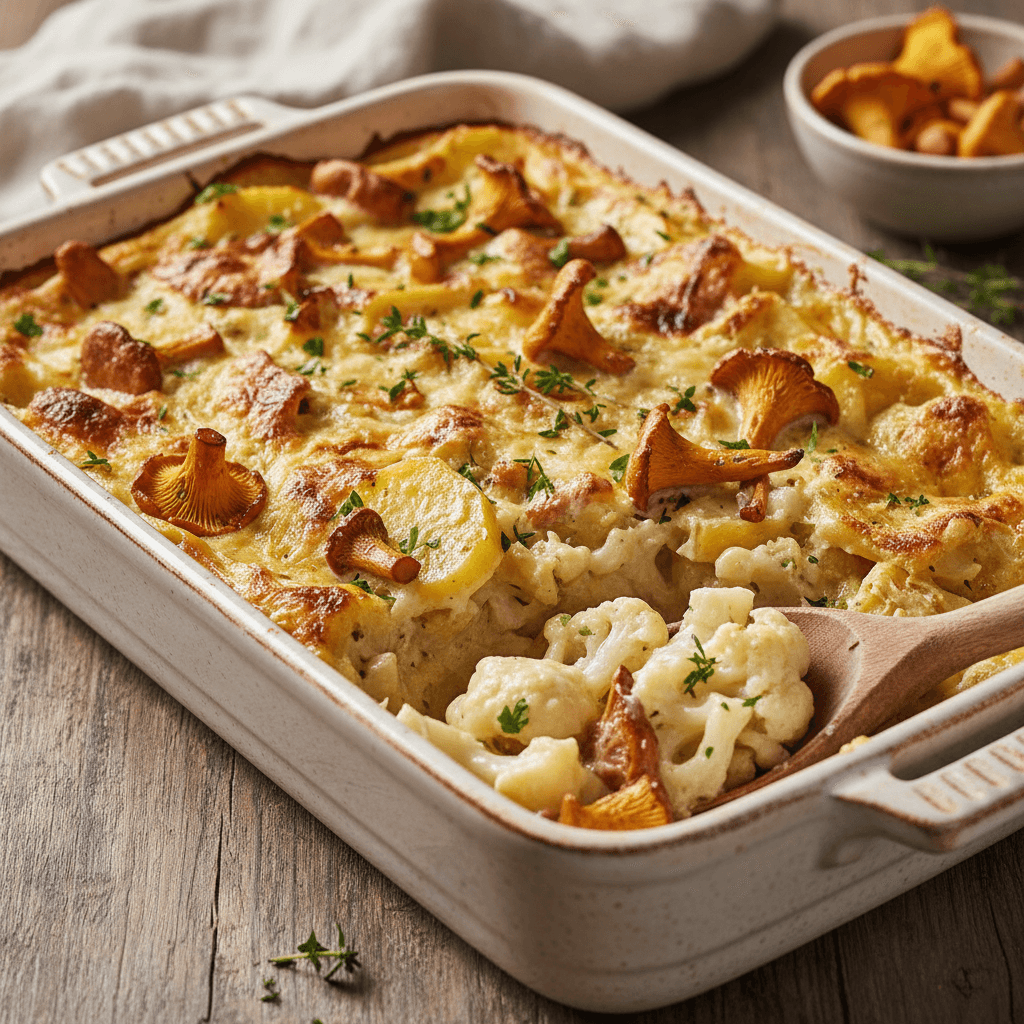 Blumenkohl-Kartoffel-Gratin mit Pfifferlingen - Thermomix Rezept