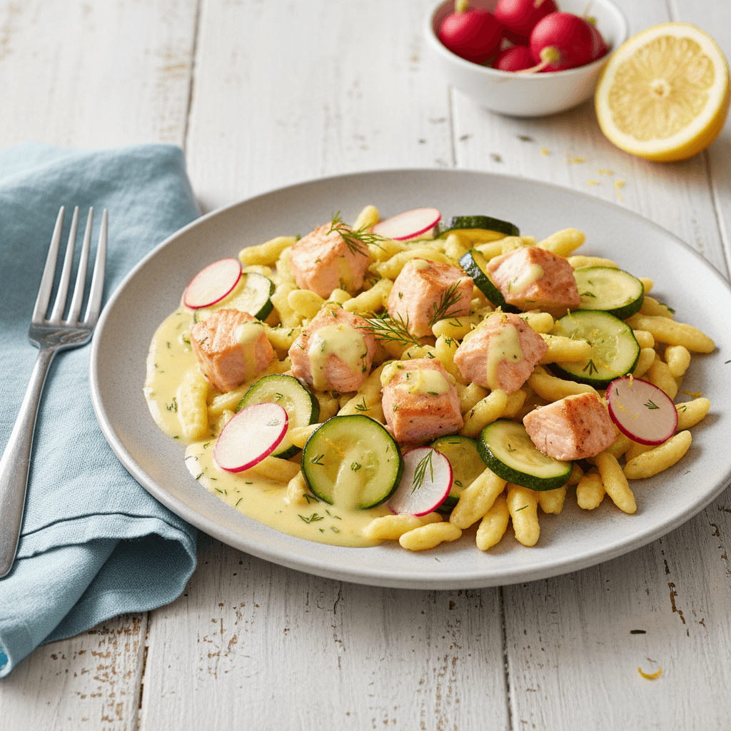 Lachs-Zucchini mit Zitronen-Spätzle - Thermomix Rezept