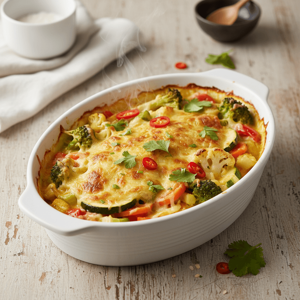 Gratiniertes Gemüse-Curry mit Kokosmilch für die Familie - Thermomix Rezept