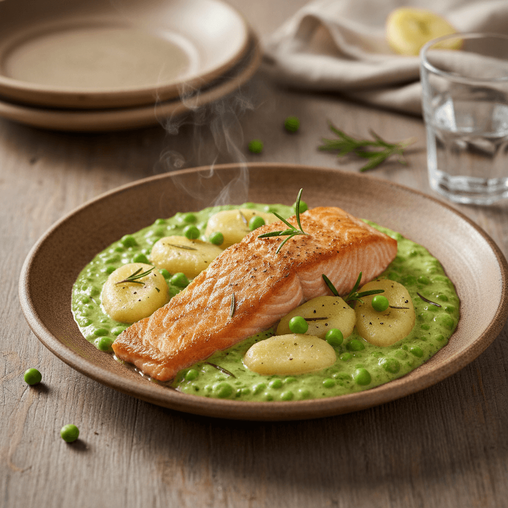 Salmone con Piselli e Gnocchi - Thermomix Rezept