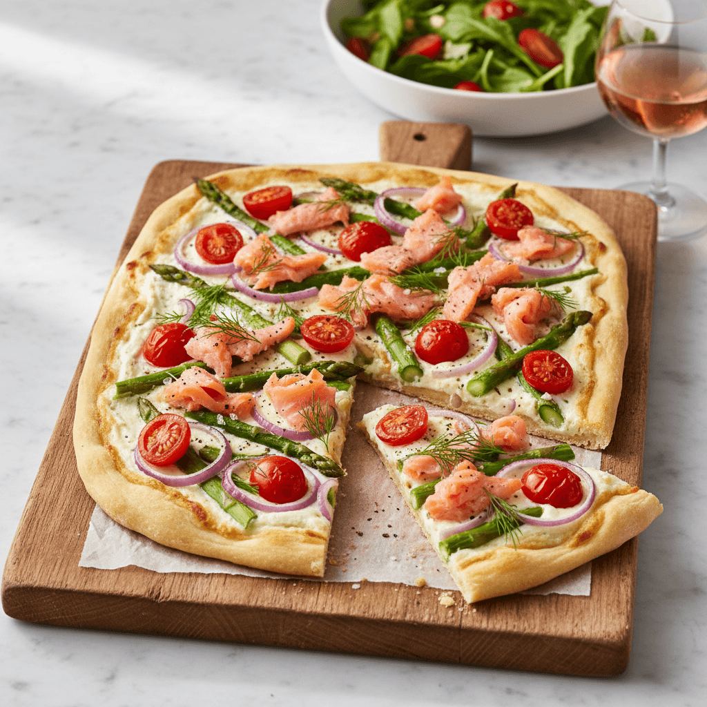 Lachs-Flammkuchen mit Gemüse - Thermomix Rezept