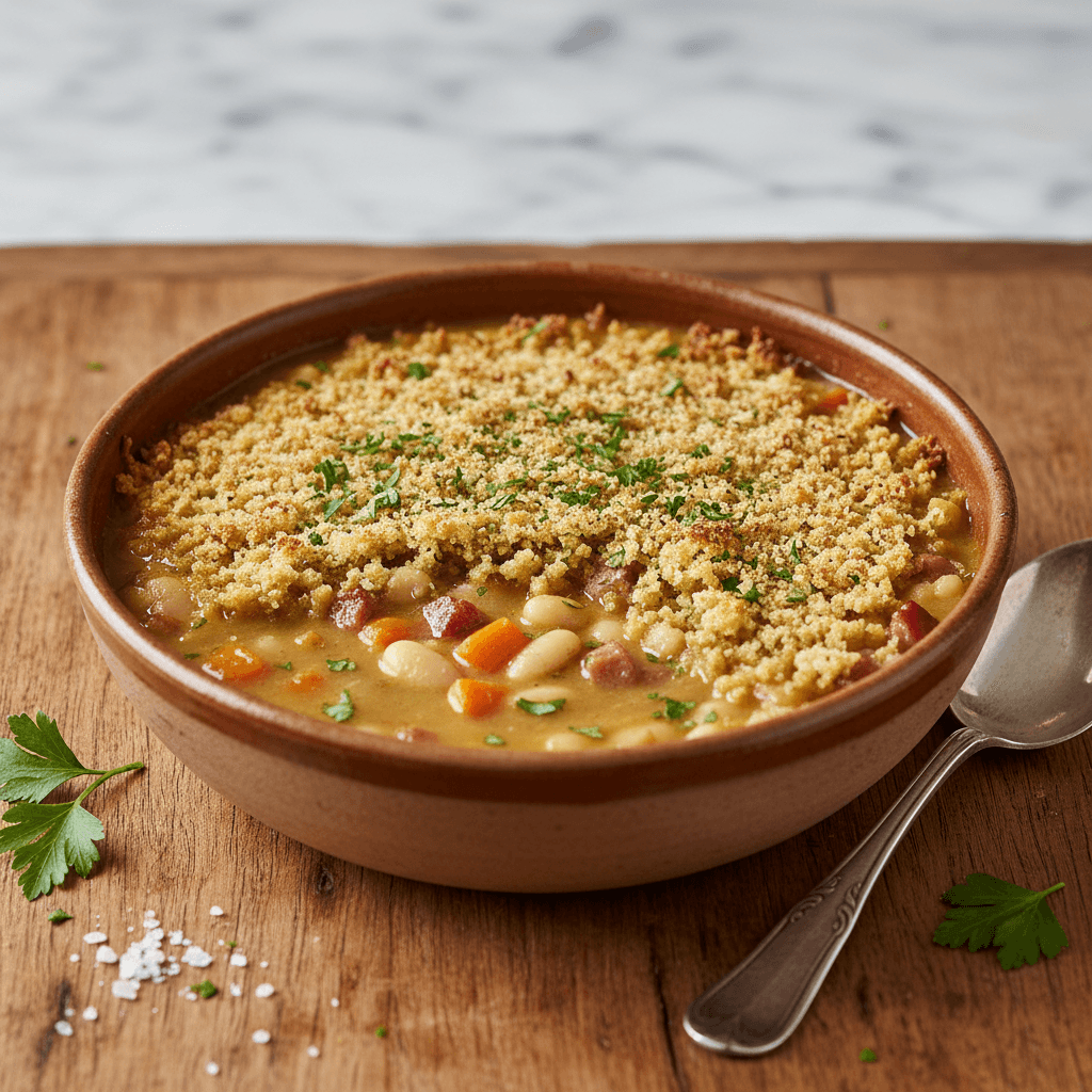 Fabada Primaveral – Spanischer Speck-Bohnen-Eintopf mit Frühlingskarotten und knuspriger Petersilien-Kruste - Thermomix Rezept