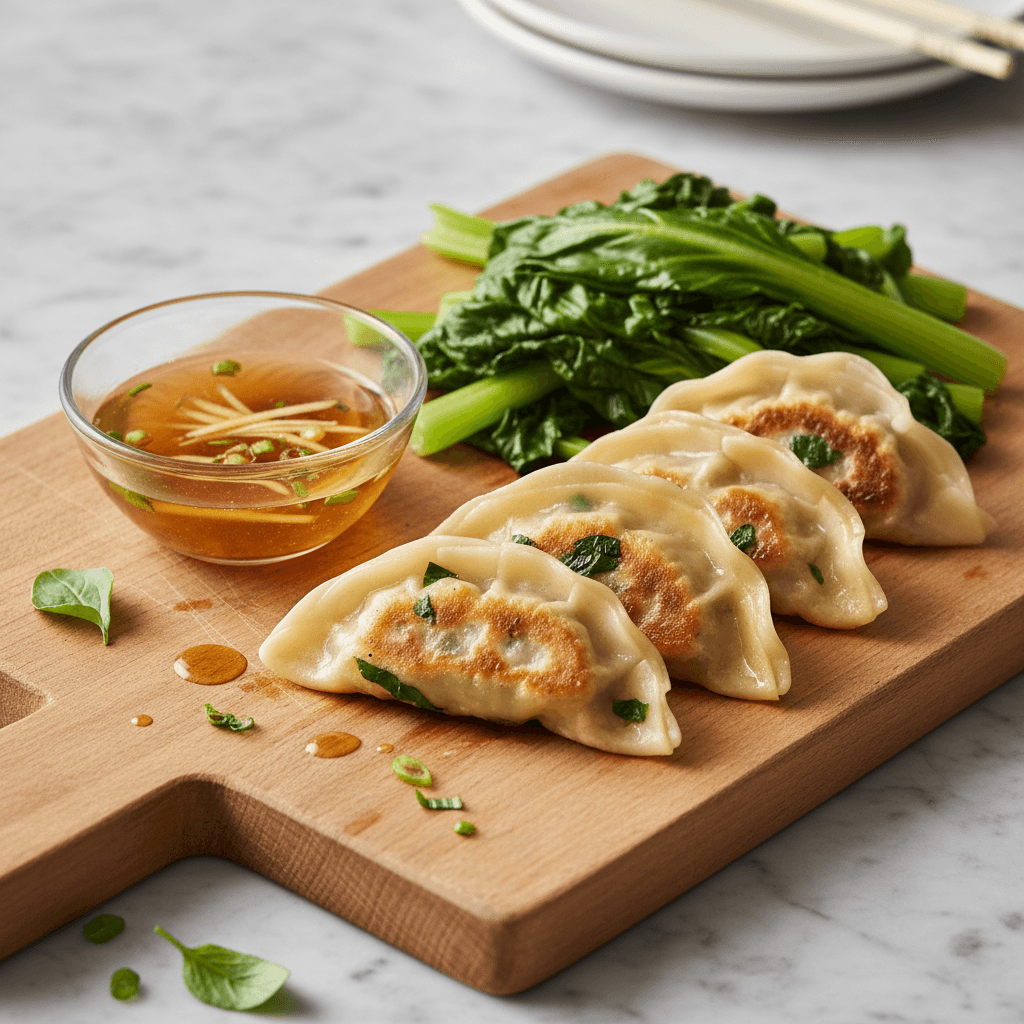 Asiatische Hackfleisch-Maultaschen mit gedämpftem Mangold und Reisessig-Dipping-Sauce - Thermomix Rezept