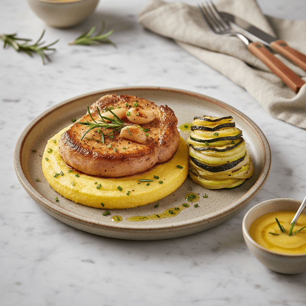 Schweinekotelett mit Polenta-Tian - Thermomix Rezept