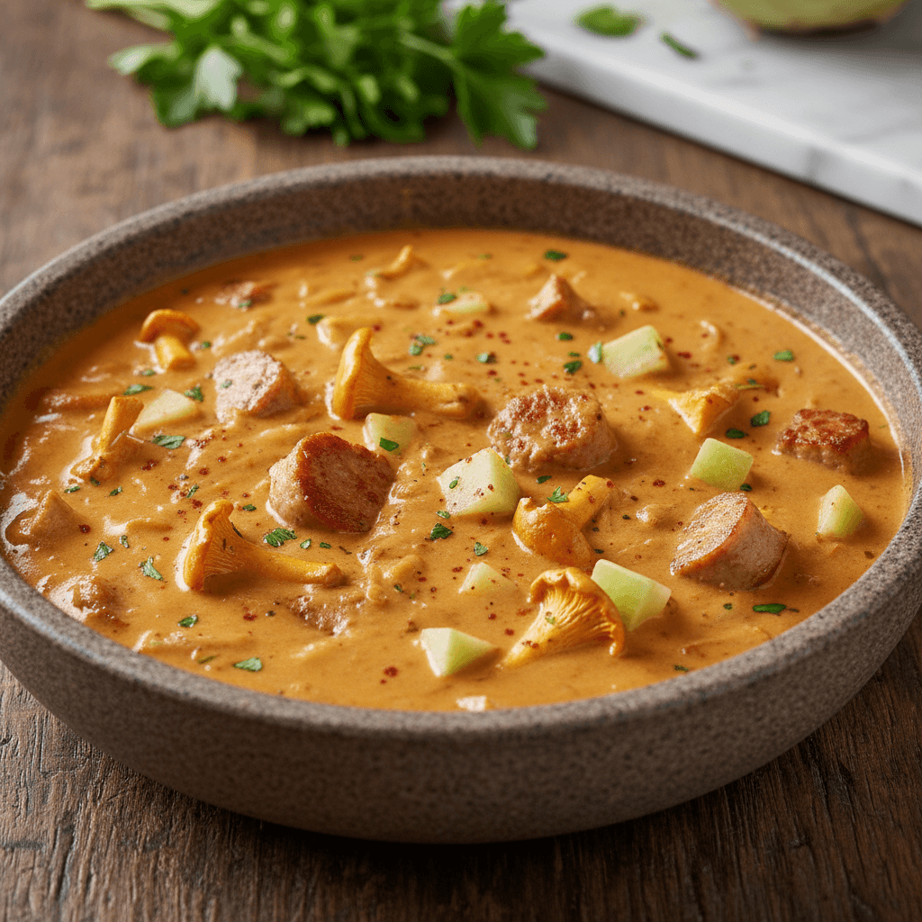 Leberkäse-Pfifferling-Pfanne mit Kohlrabi - Thermomix Rezept