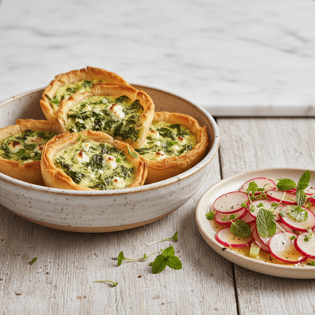 Spanakopita-Style Mangold-Ei-Törtchen mit Honig-Radieschen-Salsa - Thermomix Rezept