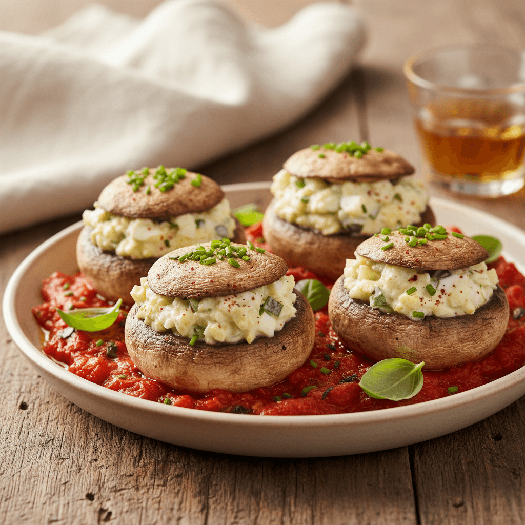 Gefüllte Champignons auf Tomatenbett - Thermomix Rezept