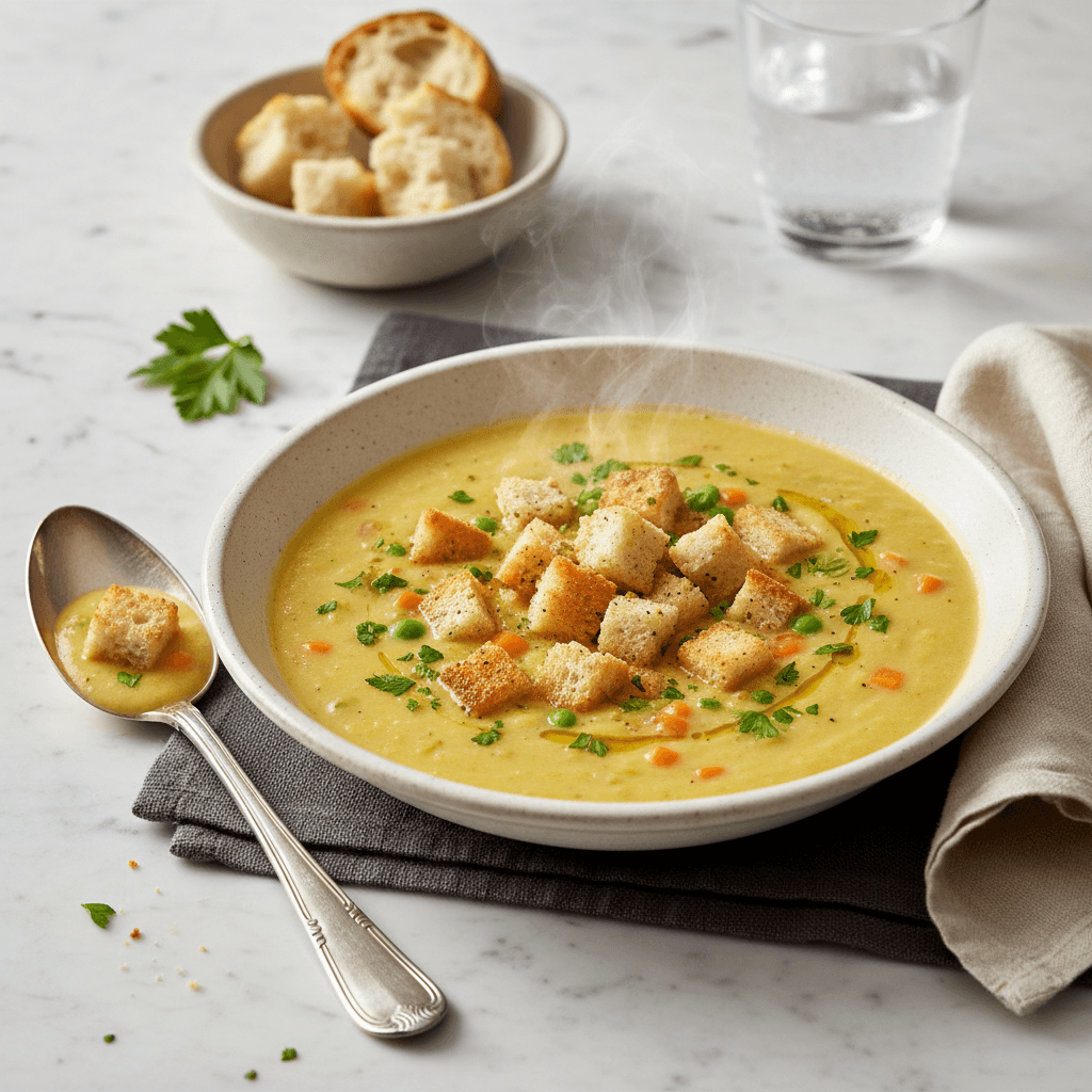 Hähnchen-Gemüsesuppe mit Croutons - Thermomix Rezept