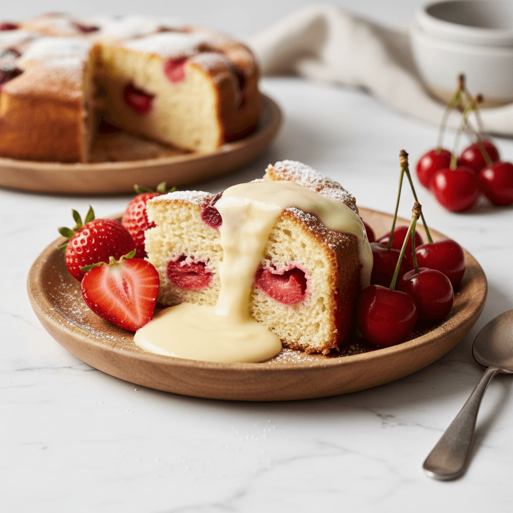 Schwäbischer Erdbeer-Kirsch-Dampfkuchen mit Vanillesoß - Thermomix Rezept
