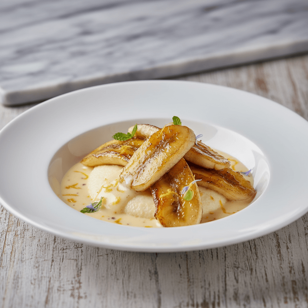 Bayerischer Grießflammeri mit karamellisierten Bananen und Vanille-Zitronensauce - Thermomix Rezept