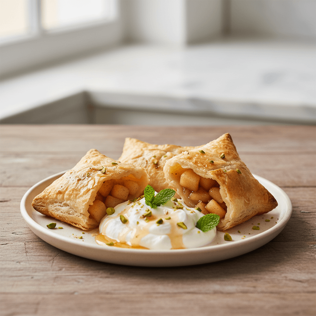 Milopitakia me Stragistó Giaoúrti – Griechische Apfel-Birnen-Täschchen mit Honig-Joghurt-Creme - Thermomix Rezept