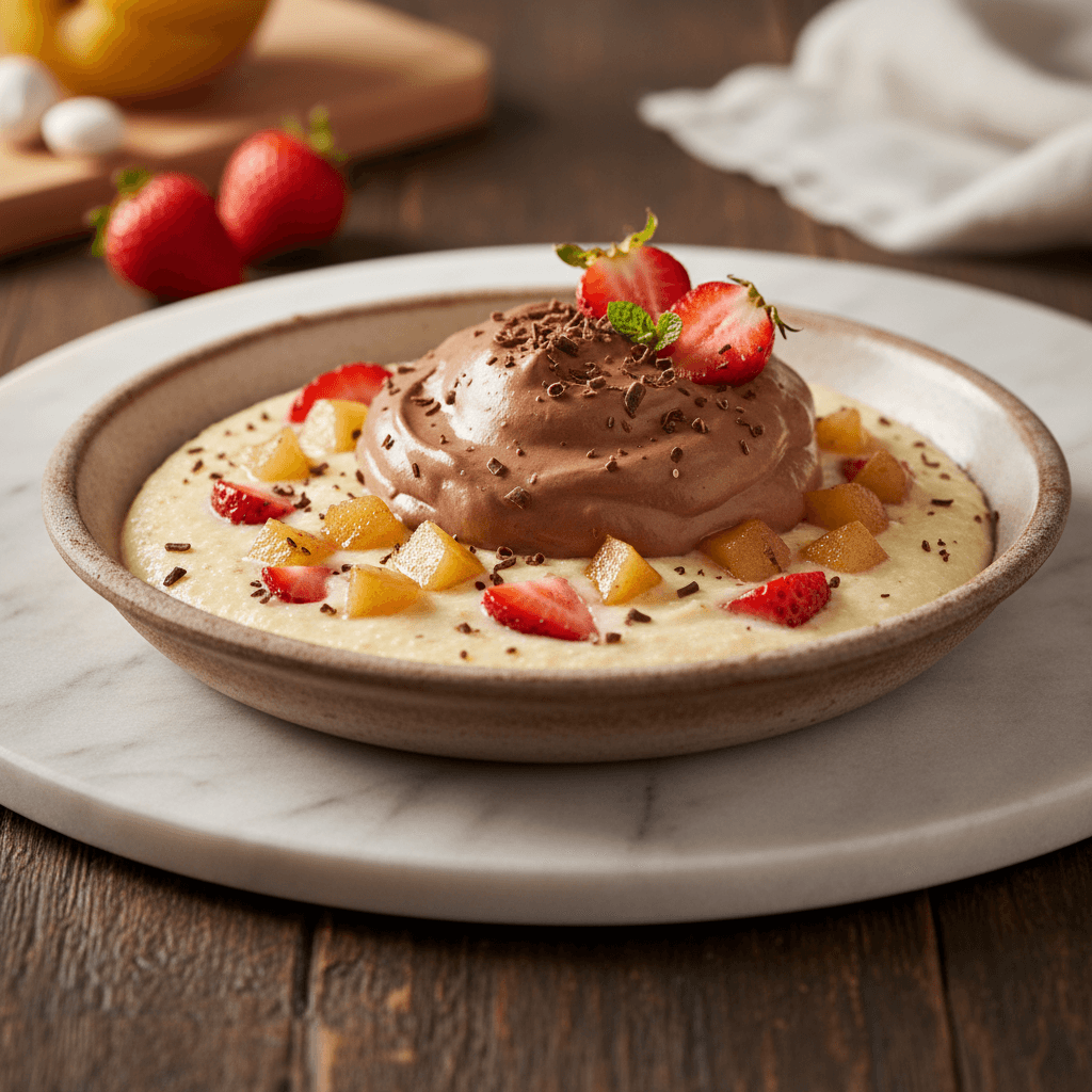 Italienische Erdbeer-Birnen-Semolina mit Schokoladen-Sahne-Creme - Thermomix Rezept