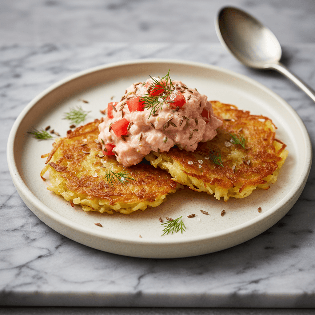 Lachstatar auf Erdäpfelrösti - Thermomix Rezept