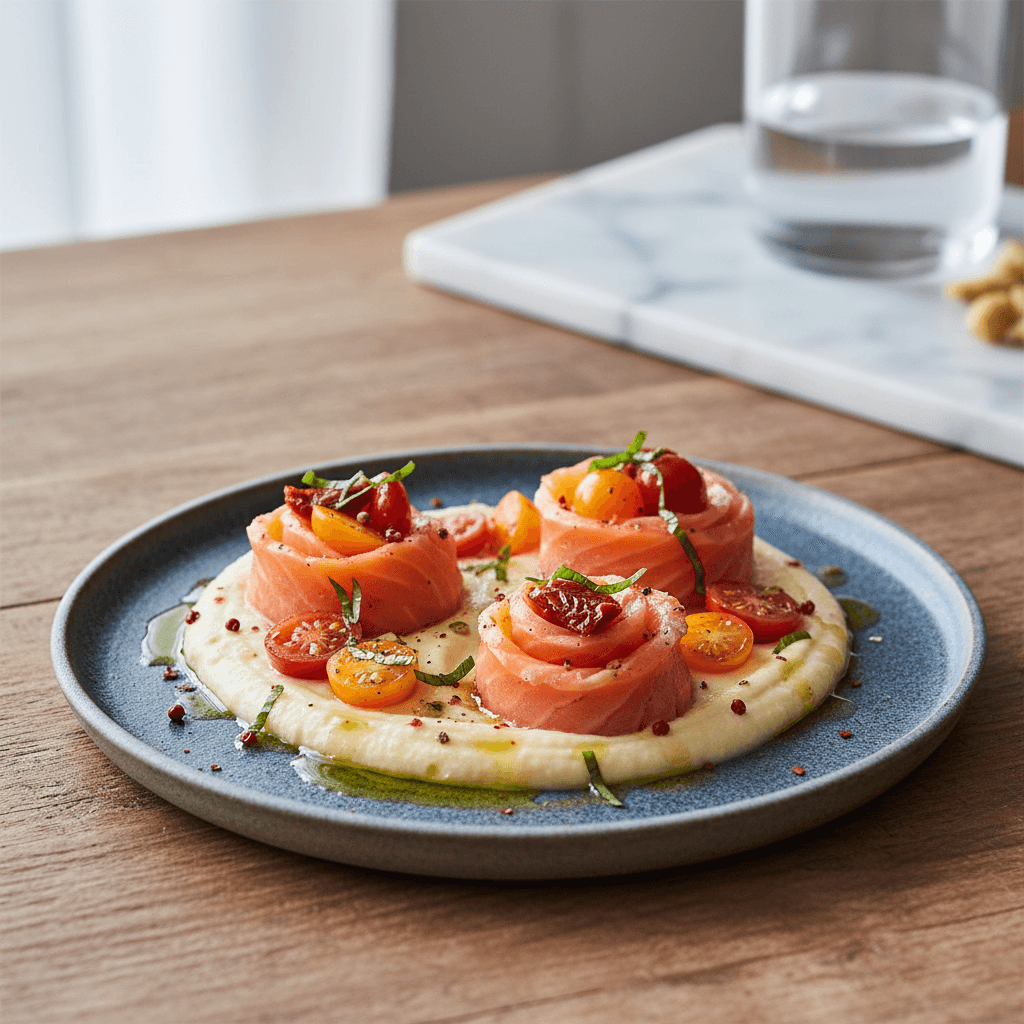 Lachs-Tomatentörtchen mit Bohnenpüree - Thermomix Rezept