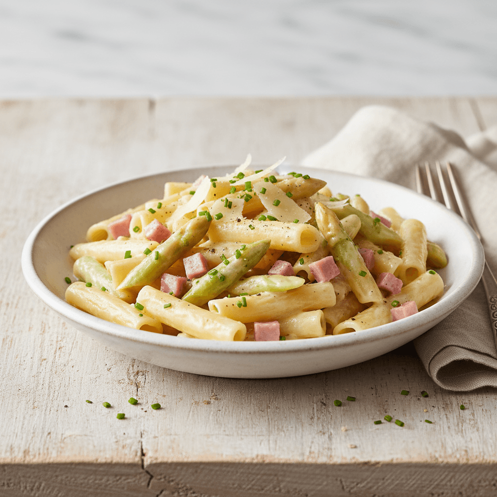 Pasta mit weißem Spargel und Schinken - Thermomix Rezept