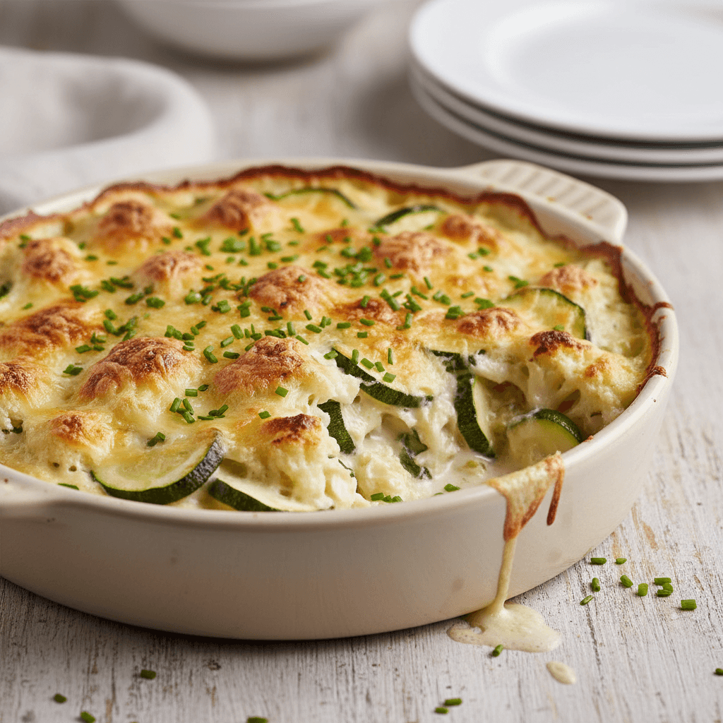 Britisches Blumenkohl-Gratin mit Schnittlauch-Sahnesauce und Zucchini - Thermomix Rezept