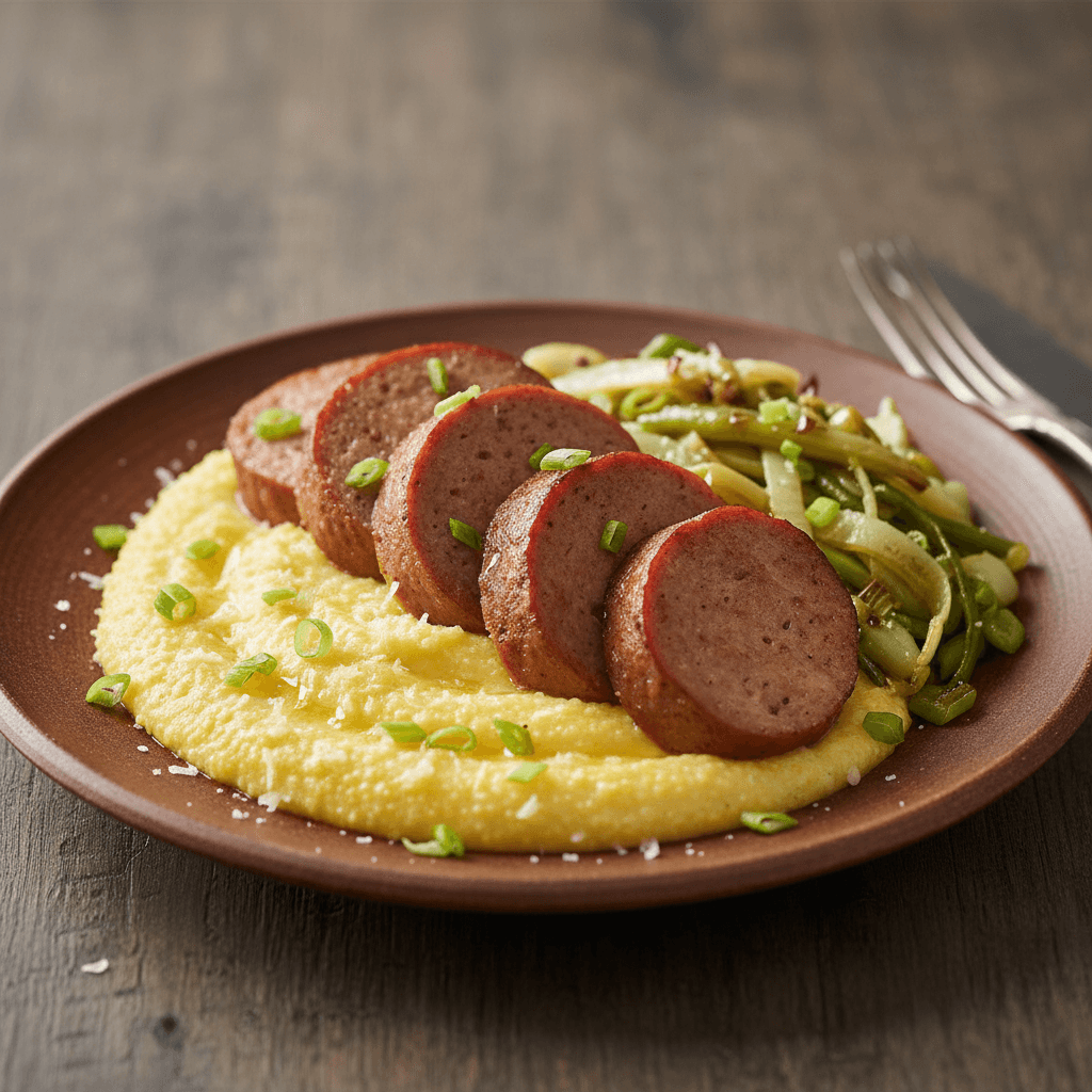 Leberkäse auf Polentabett mit Lauch - Thermomix Rezept