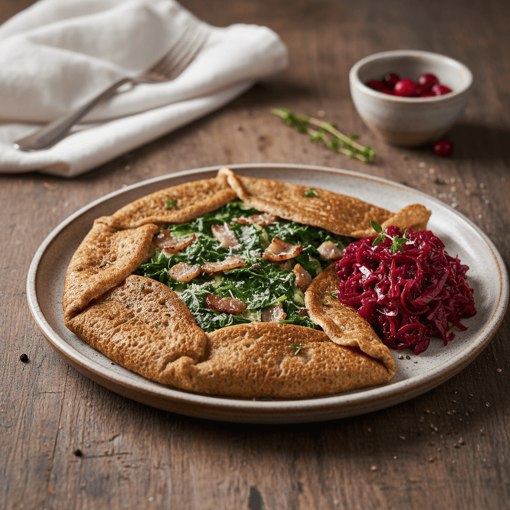 Galette de Sarrasin Forestière – Herzhafte Dinkel-Speck-Galettes mit Spinat-Muskat-Füllung und Rotkohl-Compote - Thermomix Rezept