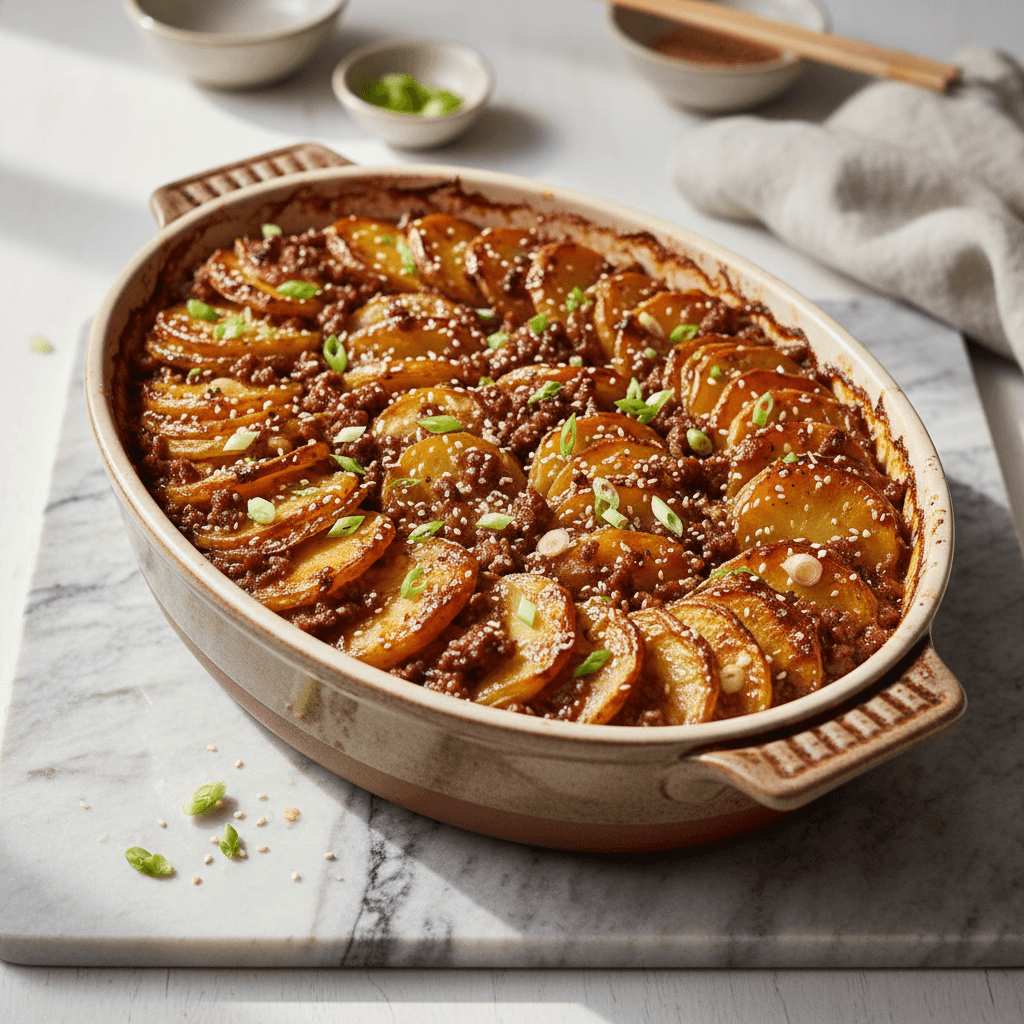 Hackfleisch-Kartoffel-Gratin mit asiatischer Teriyaki-Note - Thermomix Rezept