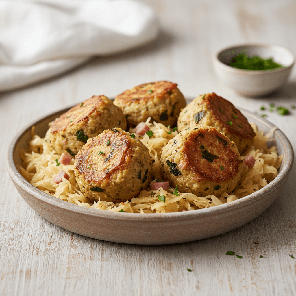 Schinken-Mangold-Knödel mit Sauerkraut - Thermomix Rezept