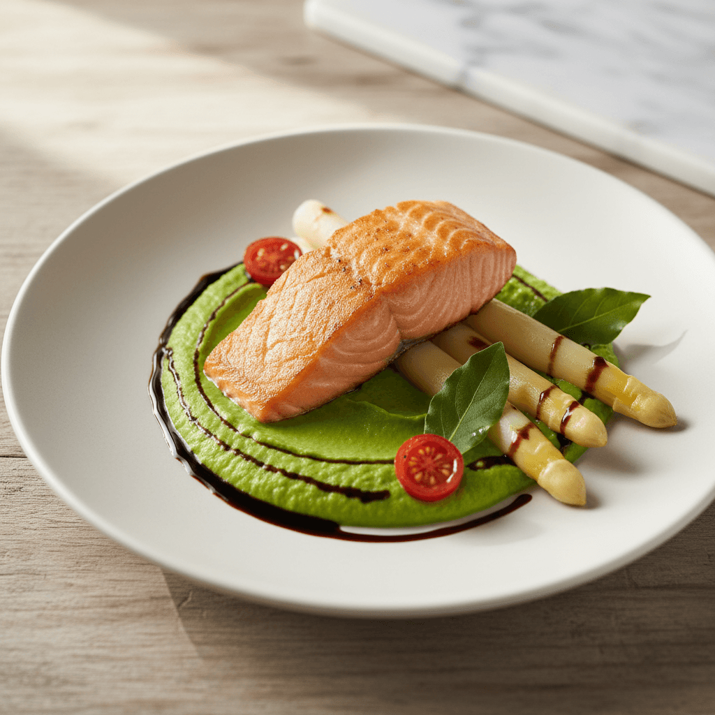 Spargel-Lachs mit Erbsencreme - Thermomix Rezept