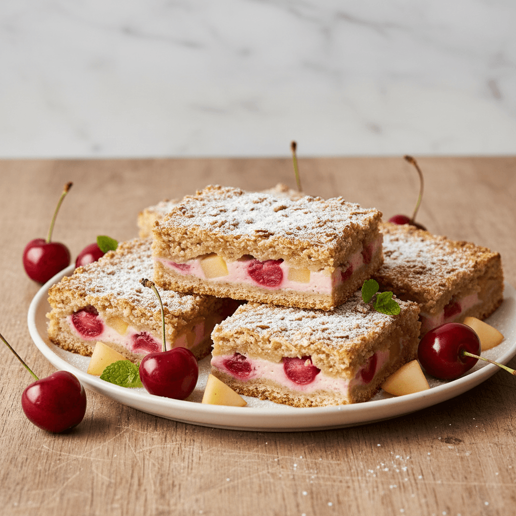 Torta di Fiocchi d'Avena con Pere e Ciliegie – Italienische Haferflocken-Riegel mit Birnen-Kirsch-Füllung - Thermomix Rezept