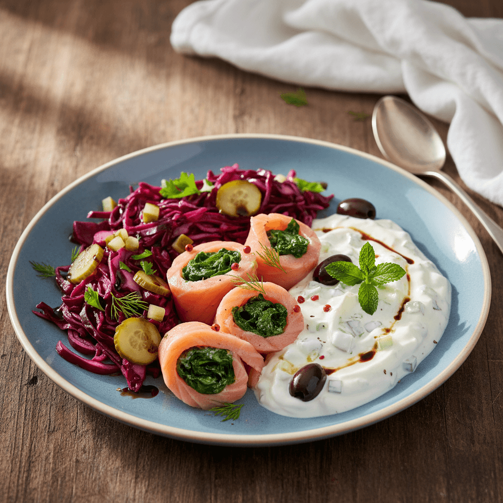 Lachs-Spinat-Röllchen mit Tzatziki - Thermomix Rezept