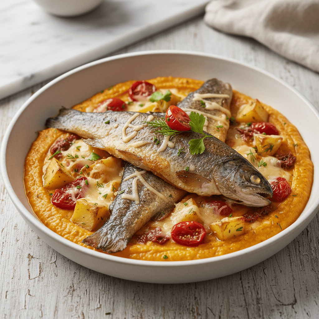 Forelle auf Polenta-Tomaten-Bett - Thermomix Rezept