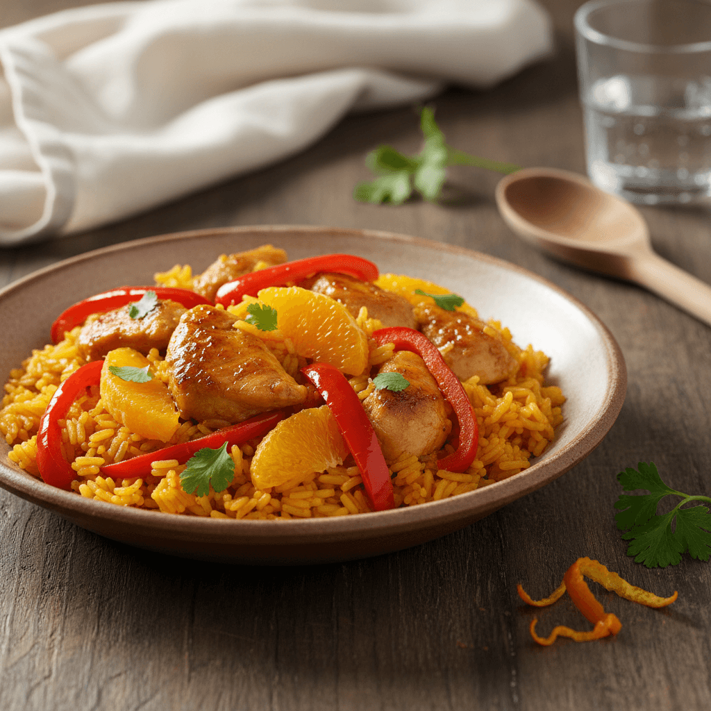 Orangen-Paprika-Hähnchen mit Reis - Thermomix Rezept