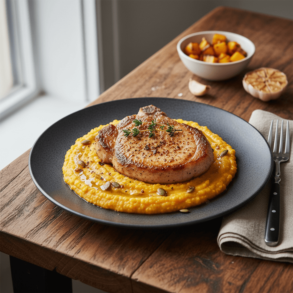 Schweinekotelett mit Kürbis-Polenta - Thermomix Rezept