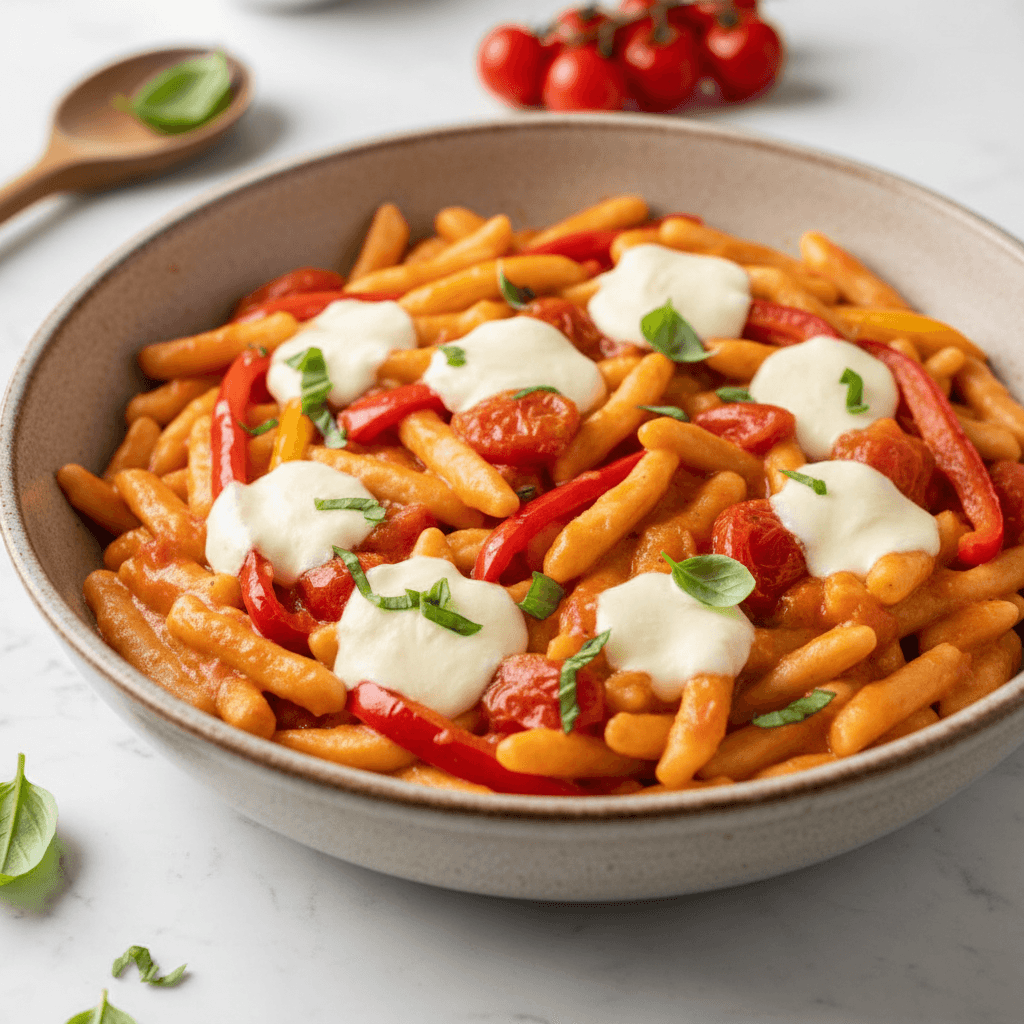 Paprika-Tomaten-Spätzle mit Mozzarella - Thermomix Rezept