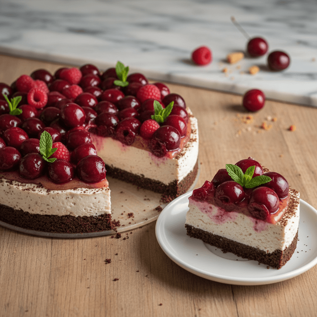 Tarta Fría de Cacao y Cerezas – Spanische Schokoladen-Kirsch-Torte mit Quark-Joghurt-Creme - Thermomix Rezept