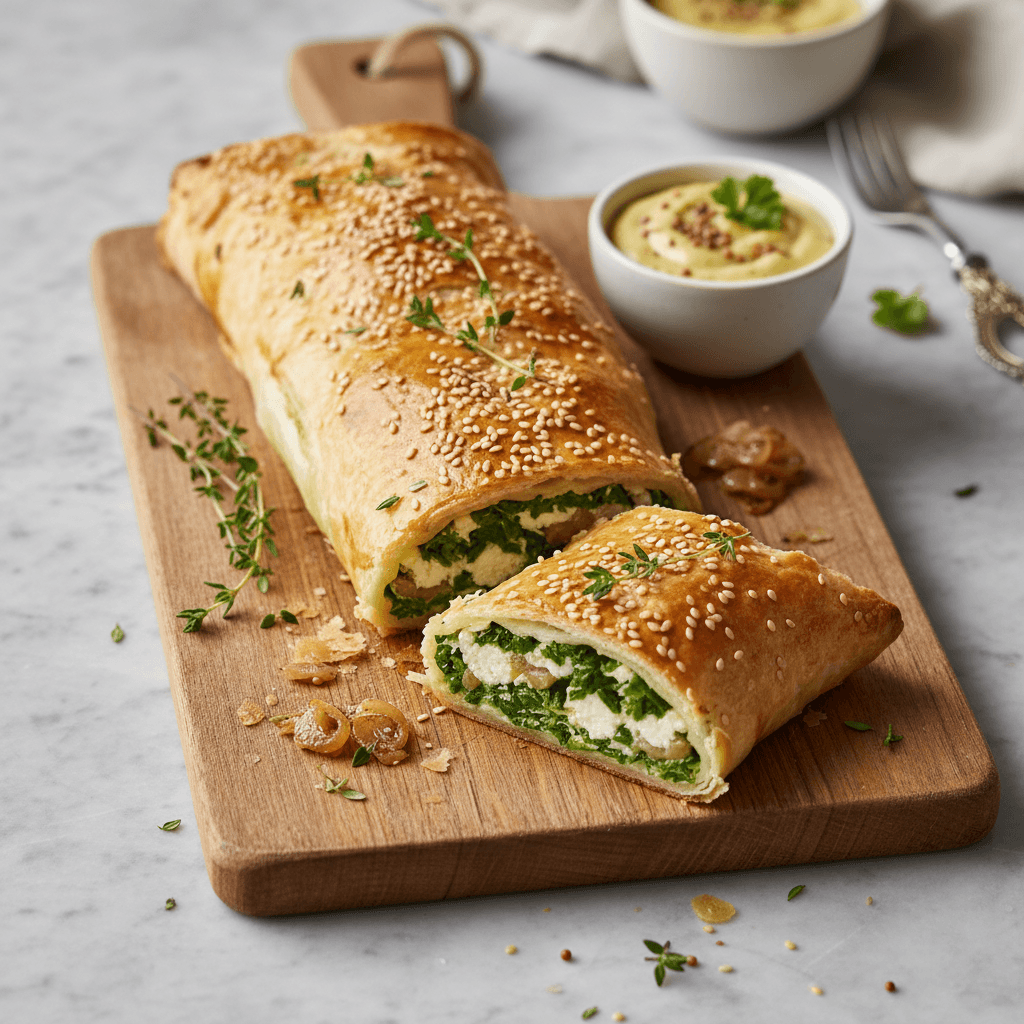 Mangold-Feta-Strudel mit Senfdip - Thermomix Rezept