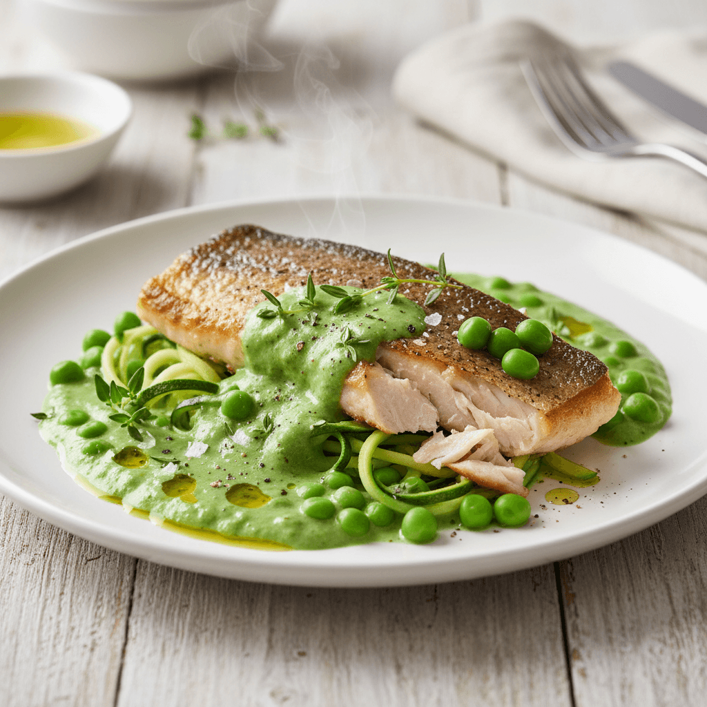 Forelle mit Erbsen-Thymian-Sauce - Thermomix Rezept